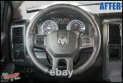 For 2013-2017 Dodge Ram 1500 2500 3500 -Leather Wrap Steering Wheel Cover, Black
