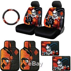 For Audi New Harley Quinn Car Seat Covers Floor Mats Steering Wheel Cover Set