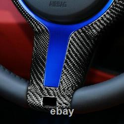 For BMW M-sport F20 F22 F30 2013-2019 Carbon Fiber Steering Wheel Trim /w Blue