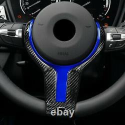 For BMW M-sport F20 F22 F30 2013-2019 Carbon Fiber Steering Wheel Trim /w Blue