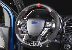 For Ford F150 F-150 Real Carbon Fiber Steering Wheel Frame Cover Trim 2015-20 A