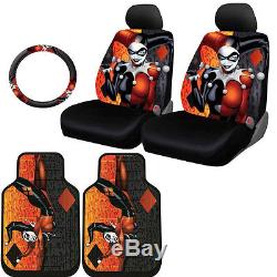 For Jeep New Harley Quinn Car Seat Covers Floor Mat Steering Wheel Cover Set