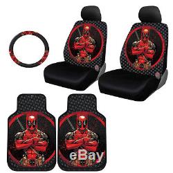 For Kia New Deadpool Car Seat Covers Floor Mat Steering Wheel Cover Set