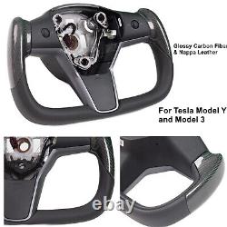 For Tesla Yoke Steering Wheel For Model 3 Model Y Leather Wrapped Carbon Fiber