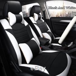 Full Set Car 5 Seat Leather Cushion Front Rear + Steering Wheel Cover + Pillow