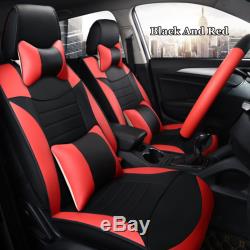 Full Set Car 5 Seat Leather Cushion Front Rear + Steering Wheel Cover + Pillow
