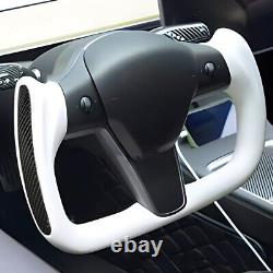 Full leather white Carbon fiber patch Tesla yoke steering wheel for new Model Y