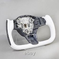 Full leather white Carbon fiber patch Tesla yoke steering wheel for new Model Y