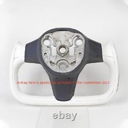 Full leather white Carbon fiber patch Tesla yoke steering wheel for new Model Y