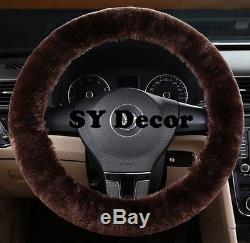 Genuine Wool Steering Wheel Cover Made of Australian Merino Sheepskin Coffee