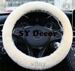 Genuine Wool Steering Wheel Cover Made of Australian Merino Sheepskin Cream