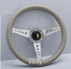 Gray leather M style Steering Wheel momo horn button, vintage steering wheel