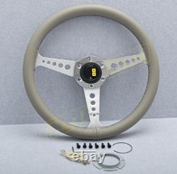 Gray leather M style Steering Wheel momo horn button, vintage steering wheel