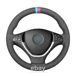 Grey Alcantara Car Steering Wheel Cover for BMW X5 E70 2006 2007-2013 X6 E71 E72