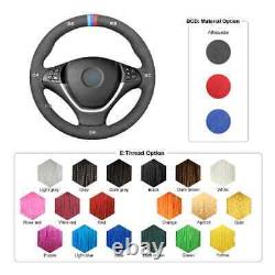 Grey Alcantara Car Steering Wheel Cover for BMW X5 E70 2006 2007-2013 X6 E71 E72