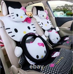 HOT New Hello Kitty Car Seat Covers Steering Wheel Cover Head restraint
