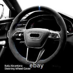 Hand Stitch Alcantara Steering Wheel Cover For Audi A6 A7 S6 S7 S8 Blue Thread