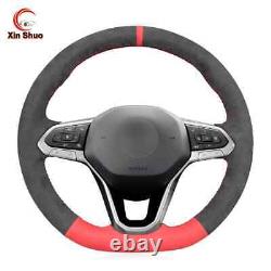 Hand Stitch Alcantara Steering Wheel Cover Wraps for VW Golf 8 Passat Alltrack