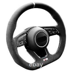 Hand Stitch Alcantara Steering Wheel Cover for Audi RS3 RS4 RS5 S4 White Thread