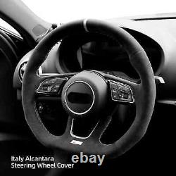 Hand Stitch Alcantara Steering Wheel Cover for Audi RS3 RS4 RS5 S4 White Thread