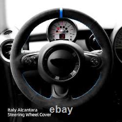 Hand Stitch Blue Stripe Alcantara Steering Wheel Cover For Mini Cooper/Cooper S