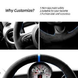 Hand Stitch Blue Stripe Alcantara Steering Wheel Cover For Mini Cooper/Cooper S