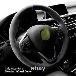 Hand Stitch Blue Thread Alcantara Steering Wheel Cover For BMW F45 F46 X1 F48 X2