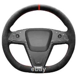 Hand Stitch Suede Alcantara Steering Wheel Cover For Tesla Model S Base Plaid
