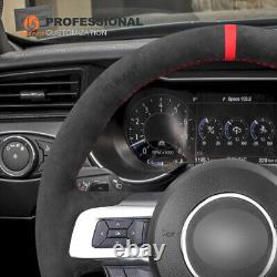 Hand-sewn Alcantara Car Steering Wheel Cover Wrap for Ford Mustang 2015-2020