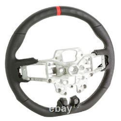 Handkraftd 2015-2017 Ford Mustang Steering Wheel Black Leather withSilver Stitch