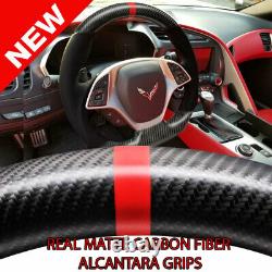 Handkraftd C7 Corvette Steering Wheel- Matte Real Carbon/Alcantara/Red Stitch
