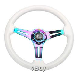 Hiwowsport 14 White Wood Steering Wheel 6 Bolts 1.75 Depth Neo Chromed Spoke