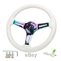 Hiwowsport 14 White Wood Steering Wheel 6 Bolts 1.75 Depth Neo Chromed Spoke