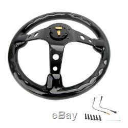 Hiwowsport Real Carbon Fiber Racing Steering Wheel 350mm 6 Bolts Horn Universal