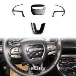 Interior Carbon Fiber Dashboard Trim Kit Steering Wheel Cover for Challenger 15+