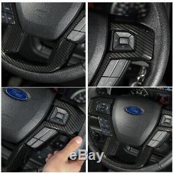 Interior Door Handle+Steering Wheel Cover Trim For Ford F150 15-19 Carbon Fiber
