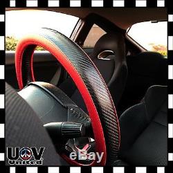 JDM 2017 WRX Red Carbon Fiber Leather Steering Wheel Cover Protector Slip On U2