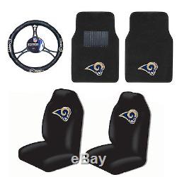 LA Rams Seat Covers withCarpet Floor Mats & Steering Wheel Cover 5PC Combo