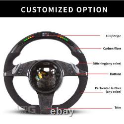 LED Alcantara Carbon Fiber Steering Wheel Fit For Porsche Panamera Cayenne Macan