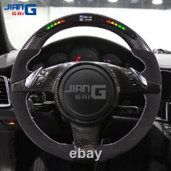 LED Alcantara Carbon Fiber Steering Wheel Fit For Porsche Panamera Cayenne Macan