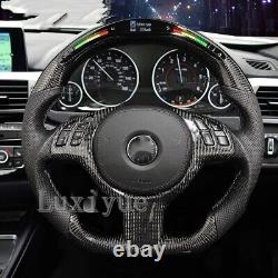 LED Carbon Fiber Steering Wheel+ButtonTrim for M E46 E82 E39 M3 No Paddles
