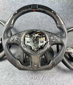 LED Carbon Fiber Steering Wheel+ButtonTrim for M E46 E82 E39 M3 No Paddles
