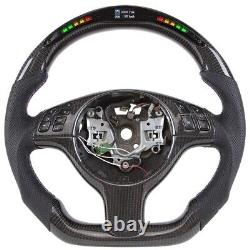 LED Carbon Fiber Steering Wheel+ButtonTrim for M E46 E82 E39 M3 No Paddles