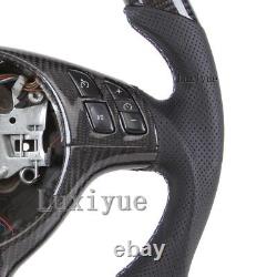 LED Carbon Fiber Steering Wheel+ButtonTrim for M E46 E82 E39 M3 No Paddles