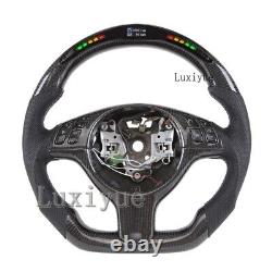 LED Carbon Fiber Steering Wheel+ButtonTrim for M E46 E82 E39 M3 No Paddles