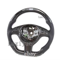 LED Carbon Fiber Steering Wheel+Button Cover for M E46 E82 E39 M3 No Paddles