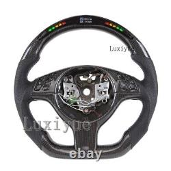 LED Carbon Fiber Steering Wheel+Button Cover for M E46 E82 E39 M3 No Paddles