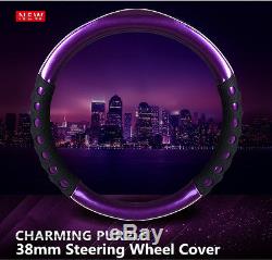 Leather Car Steering Wheel Cover Glossy Purple 38cm-Red/Blue/Gold/Green Availabl