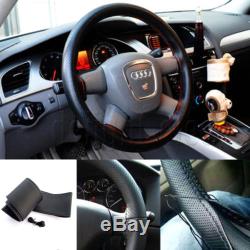 Leather DIY Car Steering Wheel Cover With Needles and Thread Black New 1PCS