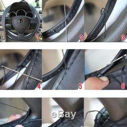 Leather DIY Car Steering Wheel Cover With Needles and Thread Black New 1PCS